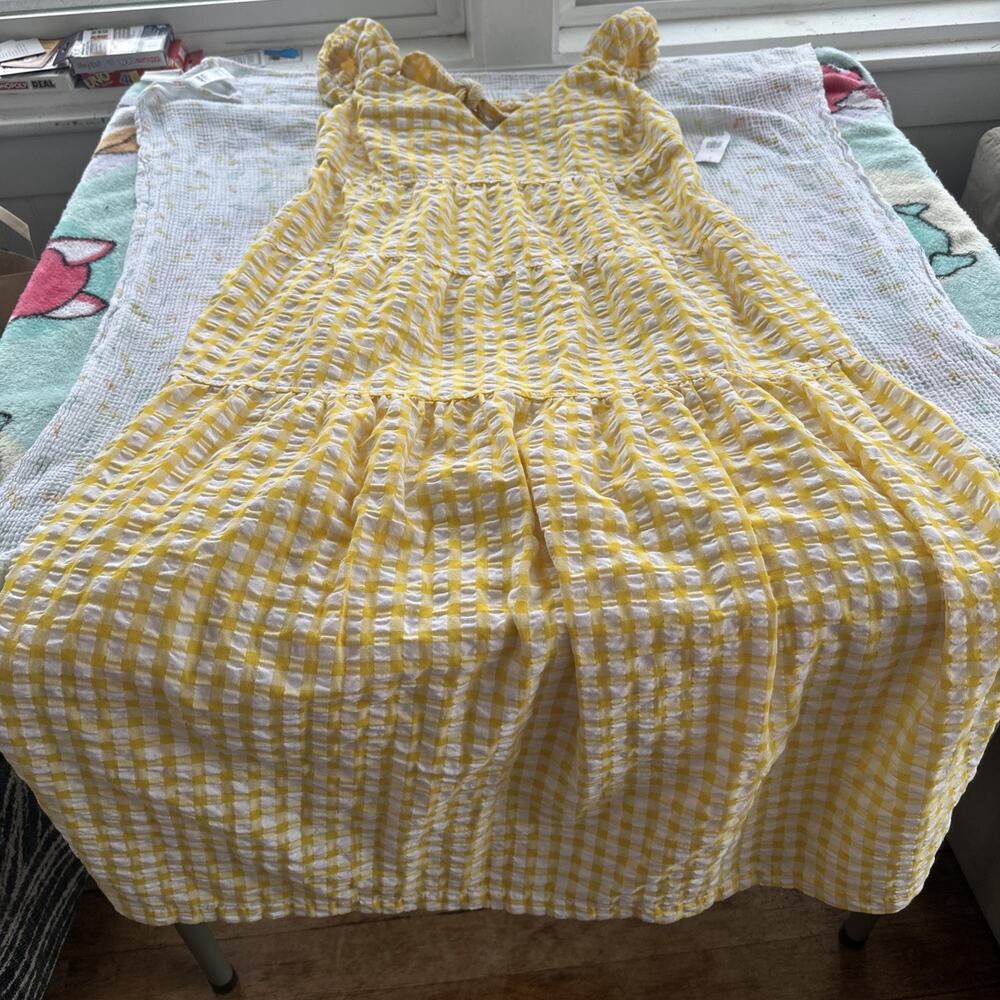 NWT Old Navy Dress Yellow Medium Fit & Flare Tiered Maxi Sundress Gingham Check